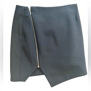 NWT NICHOLAS Black Silk Asymmetrical Mini Skirt w/Zipper Detail Sz. Small (2)